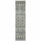 2' X 8' Blue And Beige Geometric Power Loom Stain Resistant Runner Rug