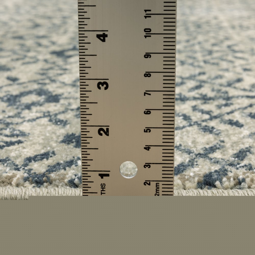 2' X 8' Blue And Beige Geometric Power Loom Stain Resistant Runner Rug