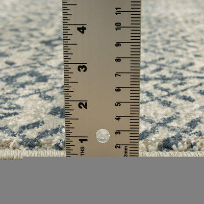 2' X 8' Blue And Beige Geometric Power Loom Stain Resistant Runner Rug