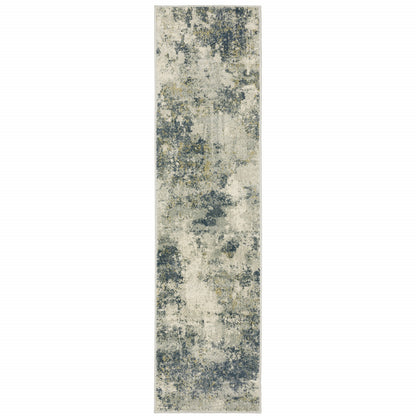 2' X 8' Beige Teal Grey And Gold Abstract Power Loom Stain Resistant Runner Rug