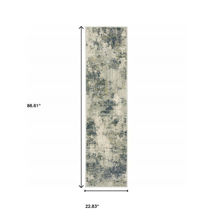 2' X 8' Beige Teal Grey And Gold Abstract Power Loom Stain Resistant Runner Rug