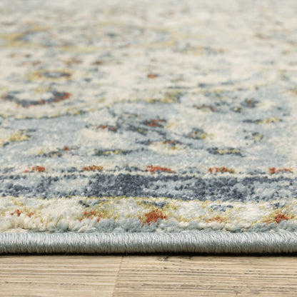 2' X 8' Blue Beige Rust Gold And Teal Oriental Power Loom Stain Resistant Runner Rug