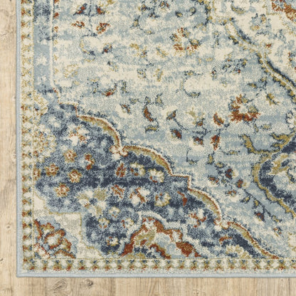 2' X 8' Blue Beige Rust Gold And Teal Oriental Power Loom Stain Resistant Runner Rug