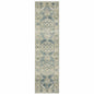 7' Blue And Beige Oriental Distressed Runner Rug