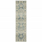 7' Blue And Beige Oriental Distressed Runner Rug