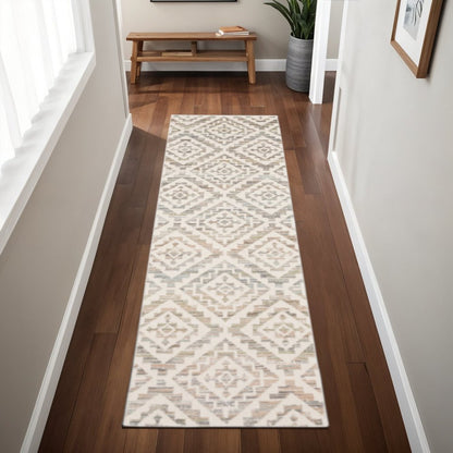 2' X 8' Grey Pink And Sage Geometric Power Loom Stain Resistant Runner Rug