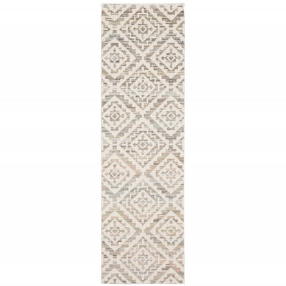 2' X 8' Grey Pink And Sage Geometric Power Loom Stain Resistant Runner Rug