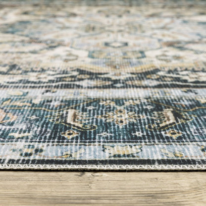 2' X 3' Blue And Ivory Oriental Distressed Area Rug
