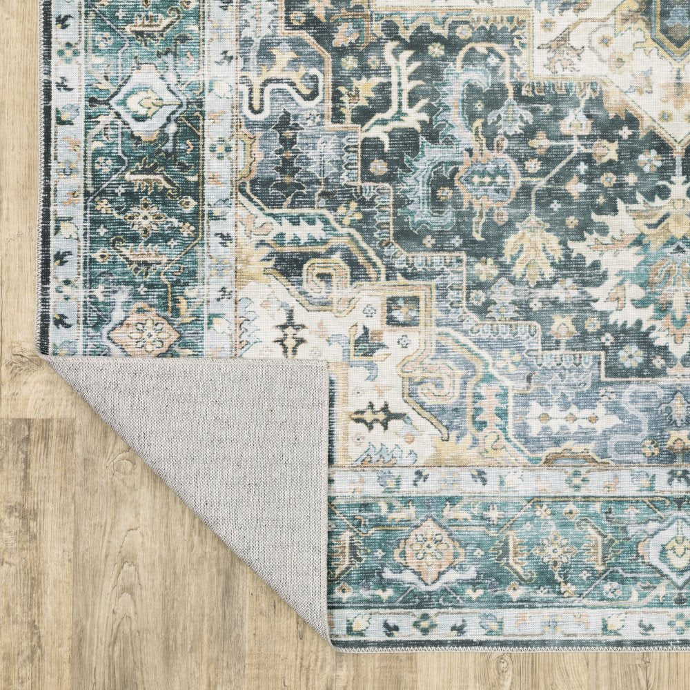 2' X 3' Blue And Ivory Oriental Distressed Area Rug