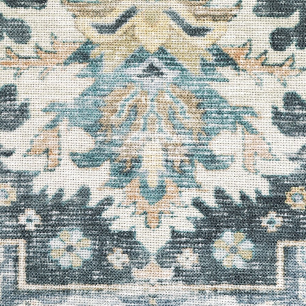 4' X 6' Blue Ivory Teal Brown And Gold Oriental Printed Stain Resistant Non Skid Area Rug