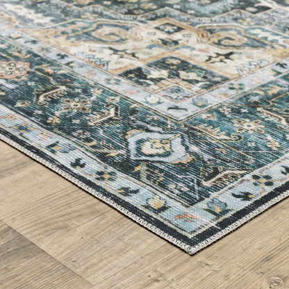 7' X 10' Blue and Ivory Oriental Non Skid Area Rug
