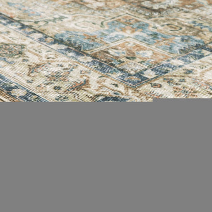 2' X 3' Blue And Gold Oriental Printed Non Skid Area Rug