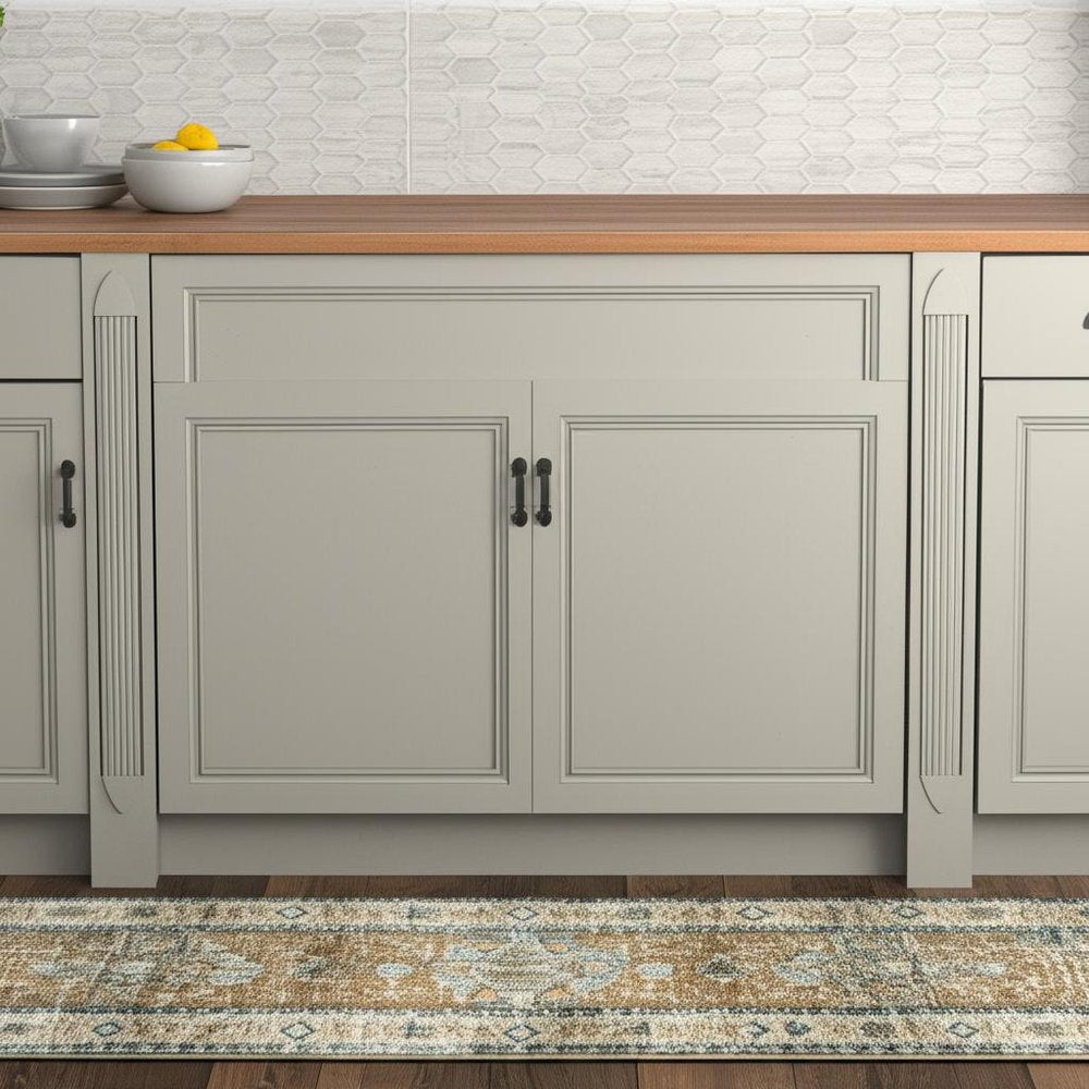 2' X 8' Blue Gold Brown Green And Salmon Oriental Printed Stain Resistant Non Skid Runner Rug