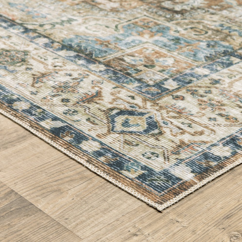 4' X 6' Blue and Gold Oriental Non Skid Area Rug