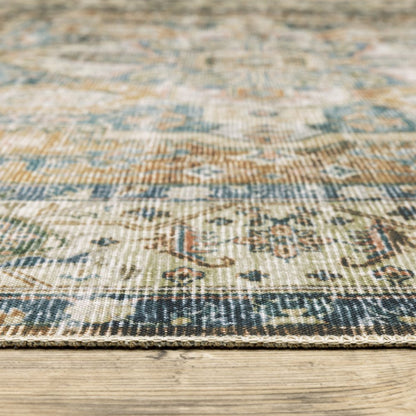 4' X 6' Blue and Gold Oriental Non Skid Area Rug