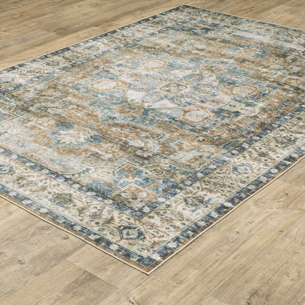 4' X 6' Blue and Gold Oriental Non Skid Area Rug