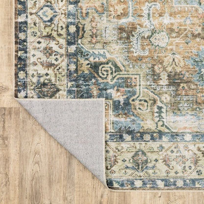 4' X 6' Blue and Gold Oriental Non Skid Area Rug