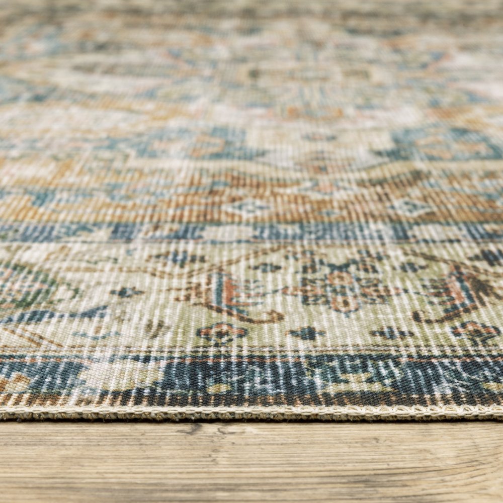 7' X 10' Blue and Gold Oriental Non Skid Area Rug