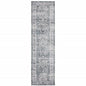 8' Gray And Ivory Oriental Printed Non Skid Runner Rug