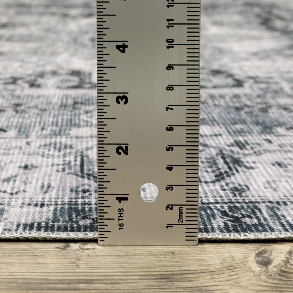 8' Gray And Ivory Oriental Printed Non Skid Runner Rug