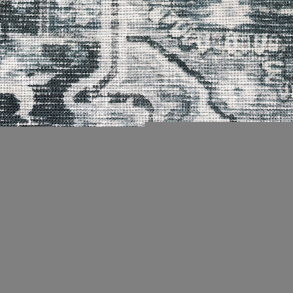 5' X 7' Navy Blue Ivory And Grey Oriental Printed Stain Resistant Non Skid Area Rug