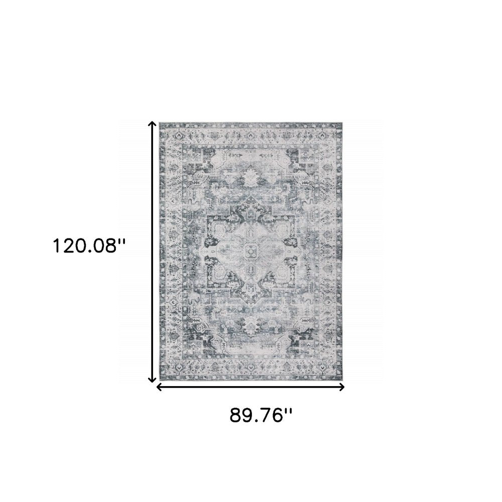 7' X 10' Gray and Ivory Oriental Non Skid Area Rug