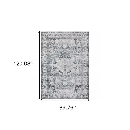 7' X 10' Gray and Ivory Oriental Non Skid Area Rug