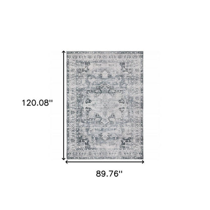 7' X 10' Gray and Ivory Oriental Non Skid Area Rug