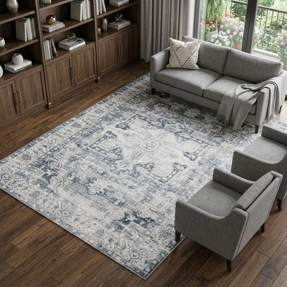 7' X 10' Gray and Ivory Oriental Non Skid Area Rug
