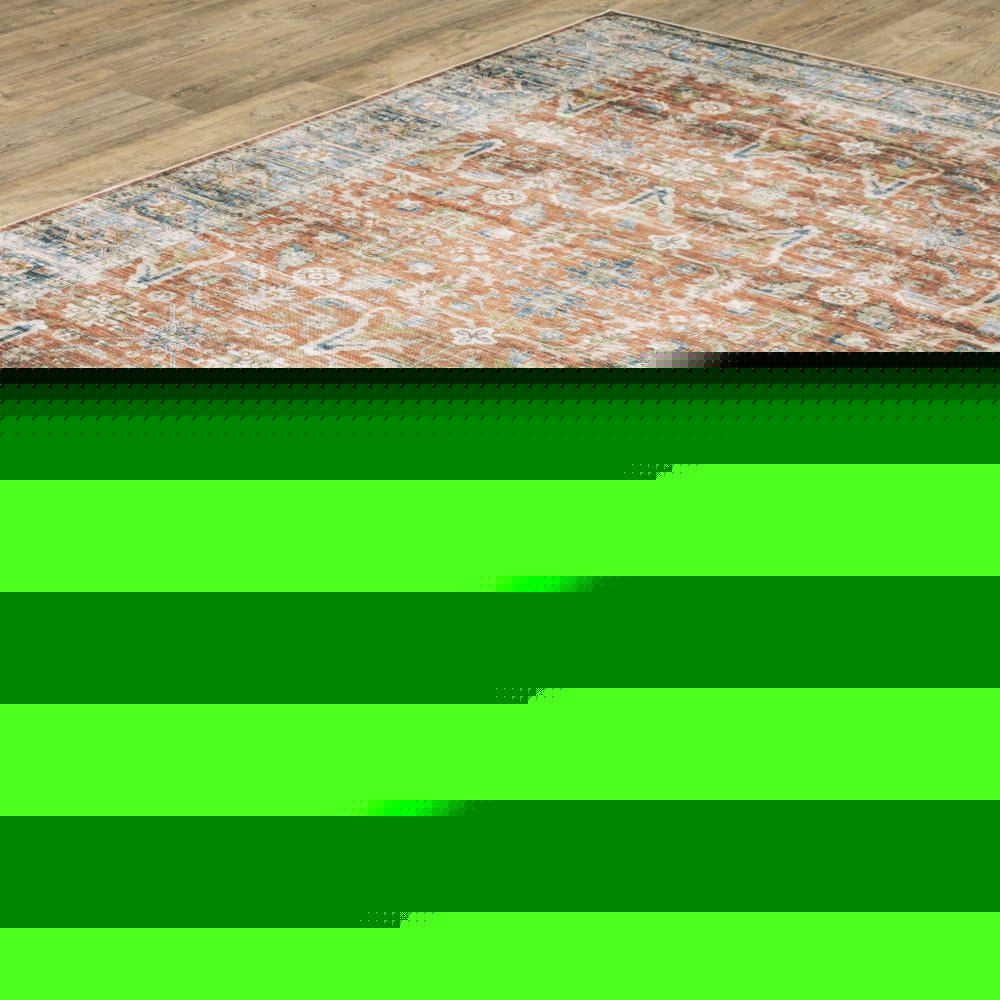 2' X 3' Rust Blue Ivory And Gold Oriental Printed Stain Resistant Non Skid Area Rug