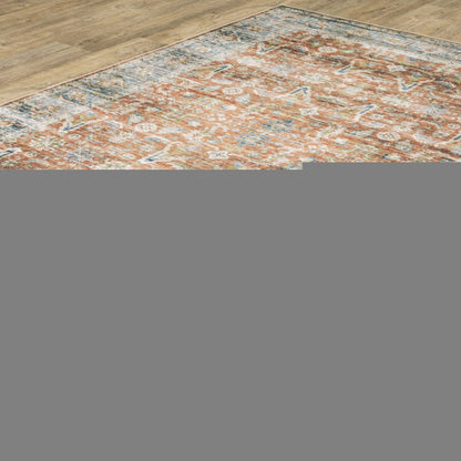 2' X 3' Rust Blue Ivory And Gold Oriental Printed Stain Resistant Non Skid Area Rug