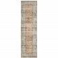 8' Rust And Blue Oriental Distressed Runner Rug