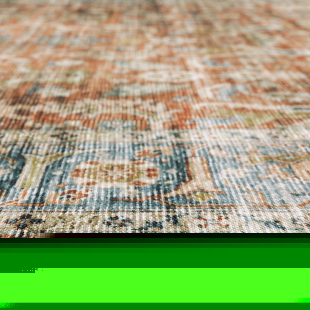 5' X 7' Rust Blue Ivory And Gold Oriental Printed Stain Resistant Non Skid Area Rug