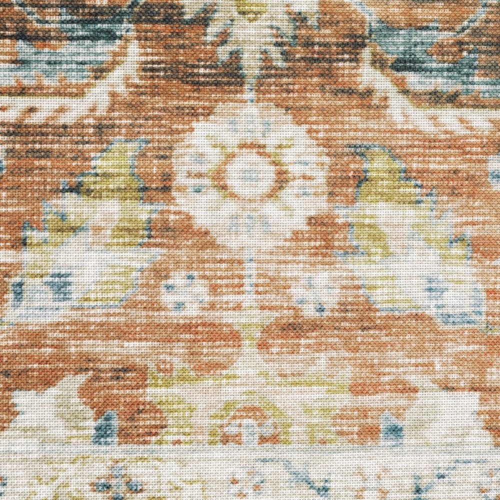 5' X 7' Rust Blue Ivory And Gold Oriental Printed Stain Resistant Non Skid Area Rug
