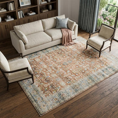 7' X 10' Blue and Ivory Oriental Non Skid Area Rug