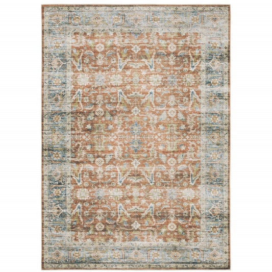 7' X 10' Blue and Ivory Oriental Non Skid Area Rug
