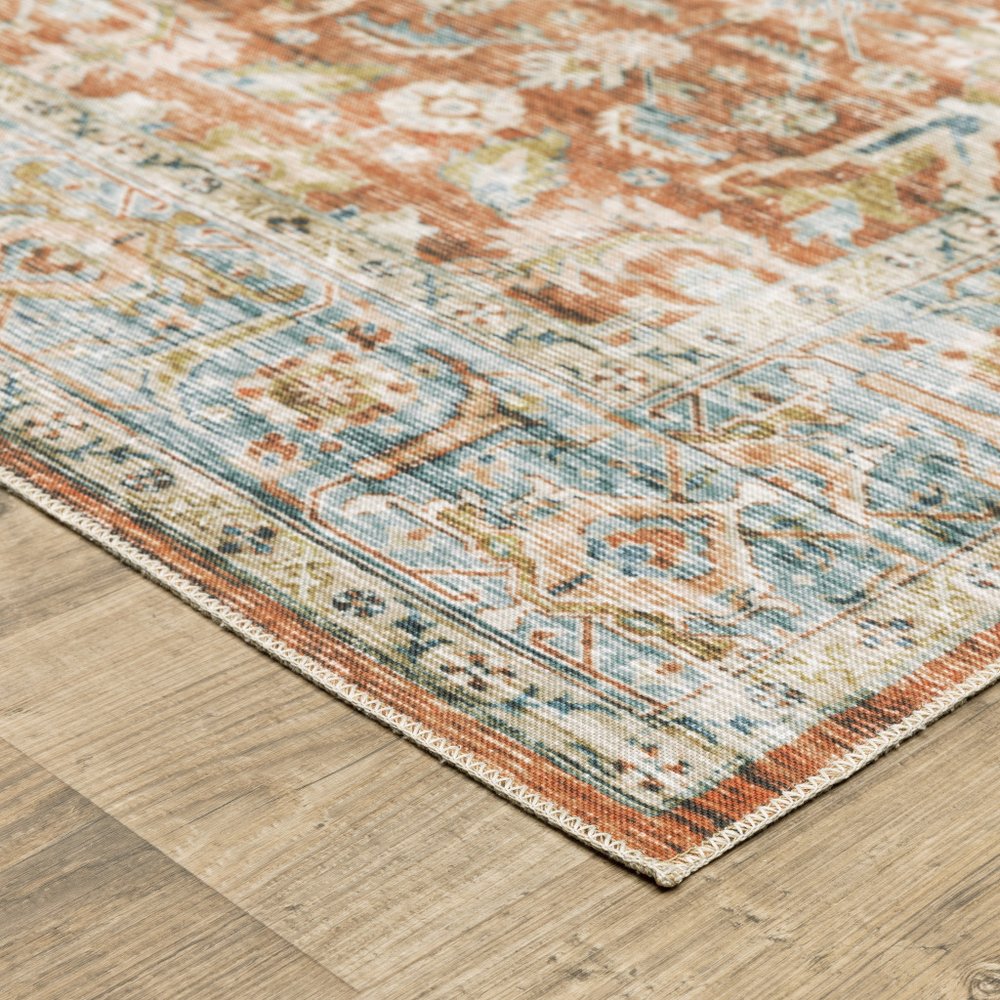 7' X 10' Blue and Ivory Oriental Non Skid Area Rug
