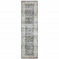 8' Blue And Gold Oriental Distressed Runner Rug