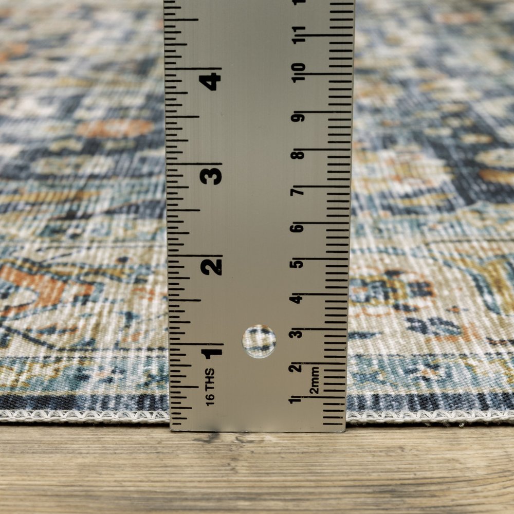 8' Blue And Gold Oriental Distressed Runner Rug