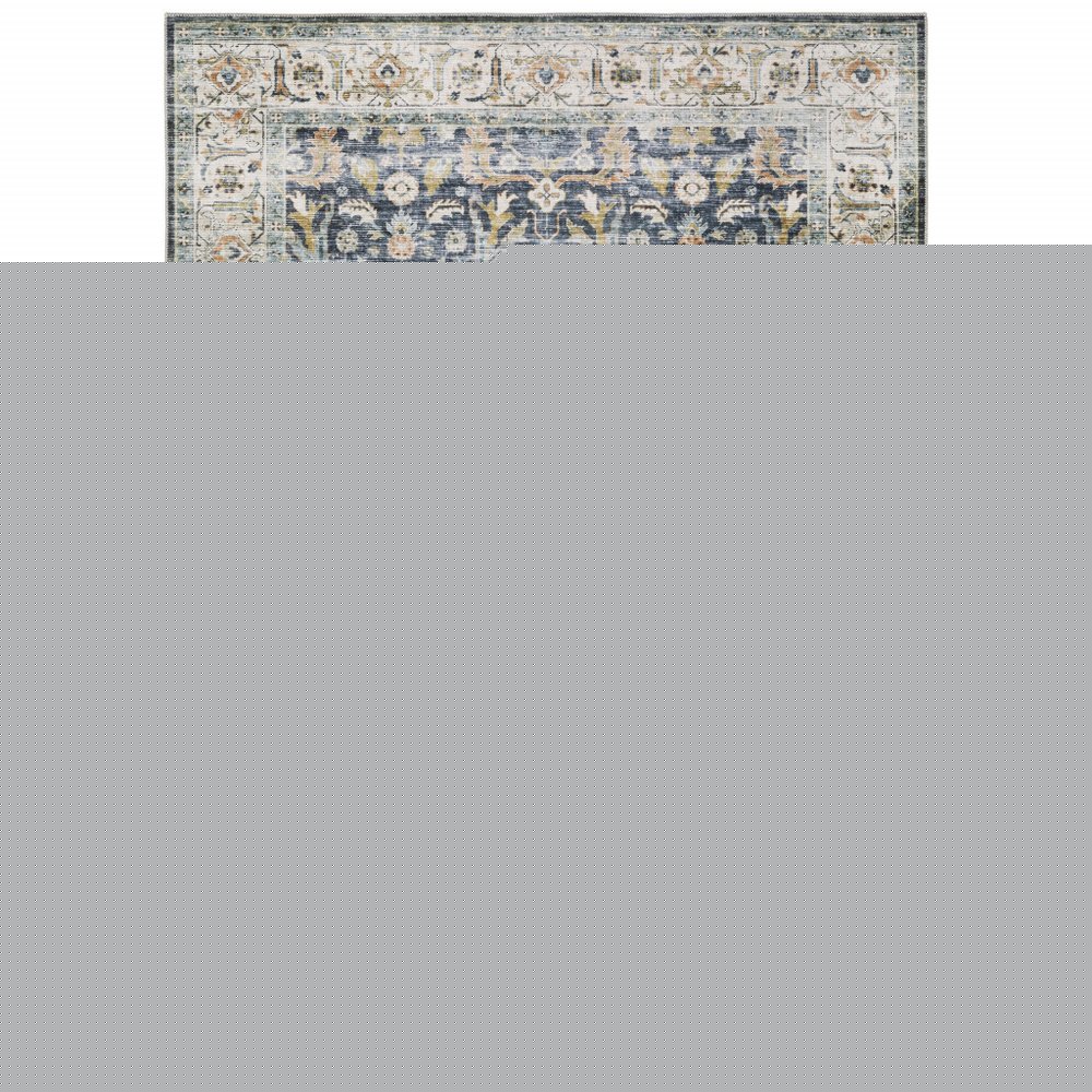 5' X 7' Blue Gold Rust Ivory And Olive Oriental Printed Stain Resistant Non Skid Area Rug
