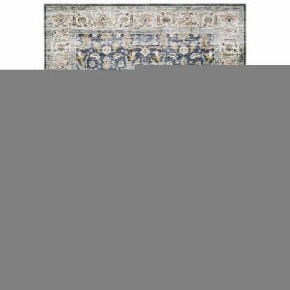 5' X 7' Blue Gold Rust Ivory And Olive Oriental Printed Stain Resistant Non Skid Area Rug