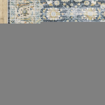 5' X 7' Blue Gold Rust Ivory And Olive Oriental Printed Stain Resistant Non Skid Area Rug