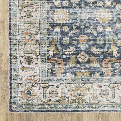 7' X 10' Blue and Ivory Oriental Non Skid Area Rug