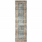 8' Blue And Rust Oriental Distressed Runner Rug