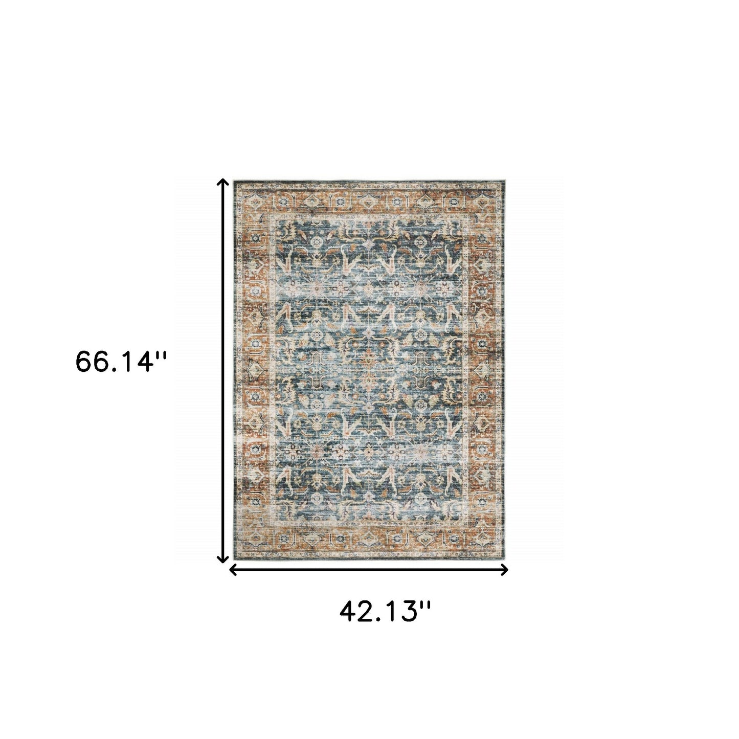 4' X 6' Blue Rust Gold And Olive Oriental Printed Stain Resistant Non Skid Area Rug