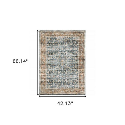 4' X 6' Blue and Beige Oriental Non Skid Area Rug