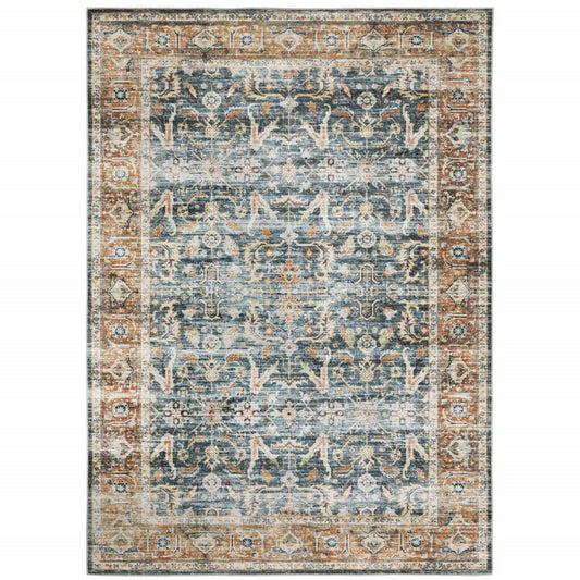 4' X 6' Blue and Beige Oriental Non Skid Area Rug