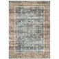 5' X 7' Blue Rust Gold And Olive Oriental Printed Stain Resistant Non Skid Area Rug