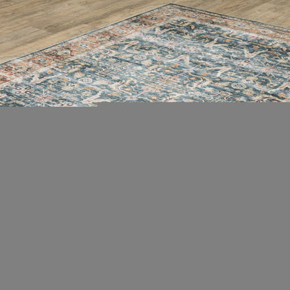 5' X 7' Blue Rust Gold And Olive Oriental Printed Stain Resistant Non Skid Area Rug
