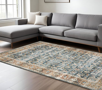 7' X 10' Blue and Beige Oriental Non Skid Area Rug